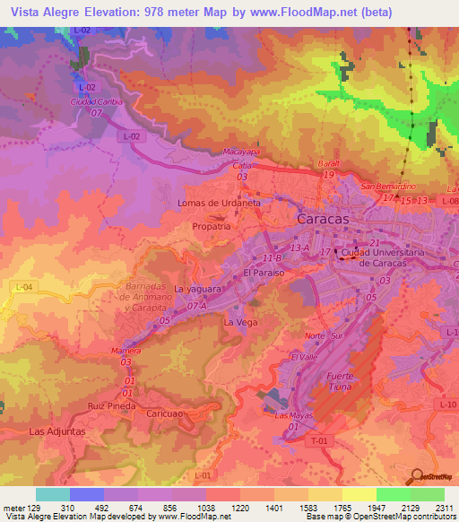 Vista Alegre,Venezuela Elevation Map