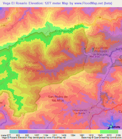 Vega El Rosario,Venezuela Elevation Map