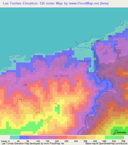 Las Tunitas,Venezuela Elevation Map
