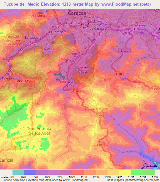 Tucupe del Medio,Venezuela Elevation Map