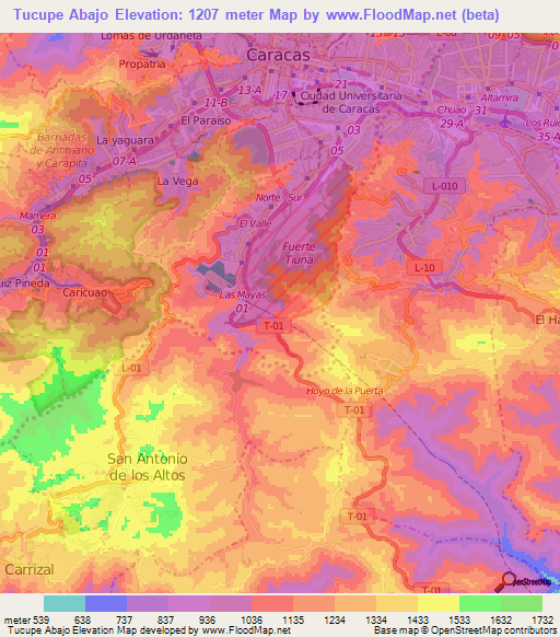 Tucupe Abajo,Venezuela Elevation Map