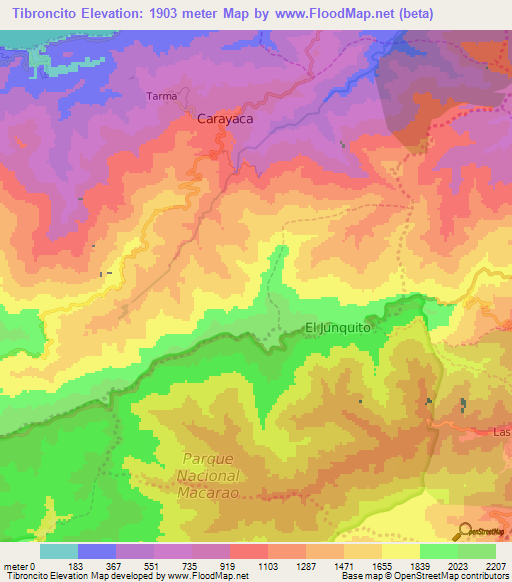 Tibroncito,Venezuela Elevation Map