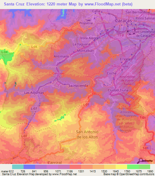 Santa Cruz,Venezuela Elevation Map