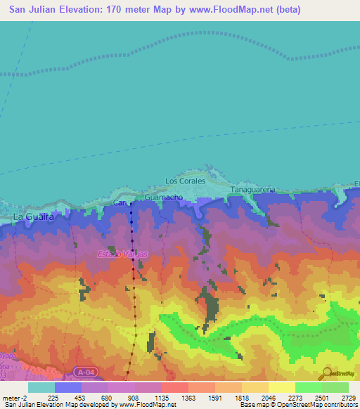 San Julian,Venezuela Elevation Map