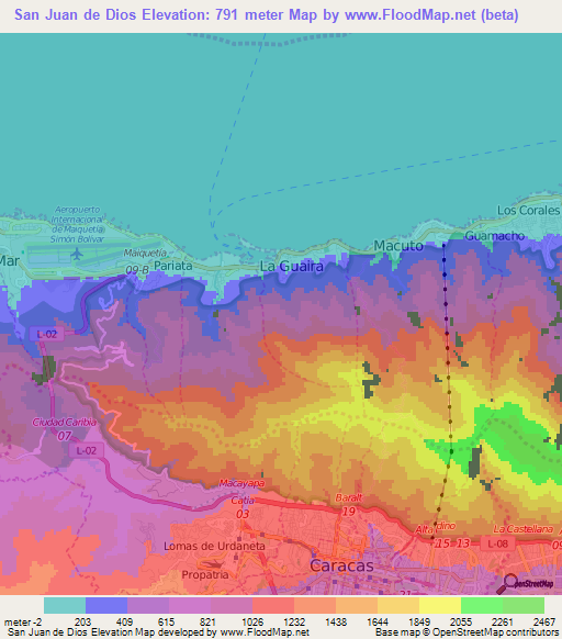 San Juan de Dios,Venezuela Elevation Map