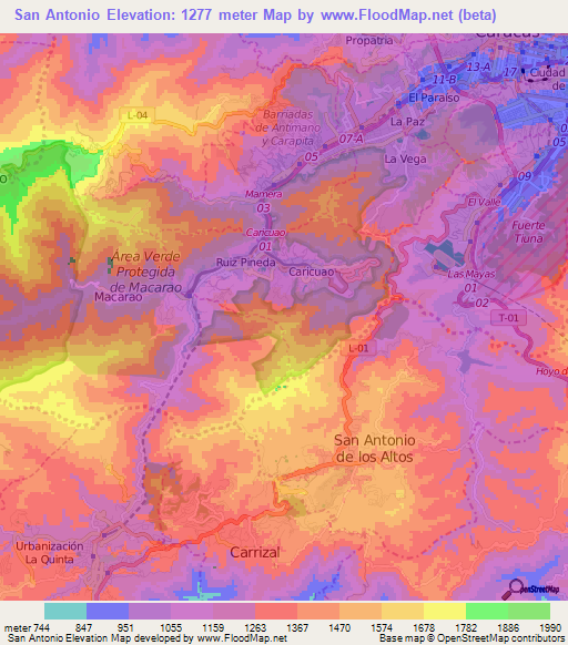 San Antonio,Venezuela Elevation Map
