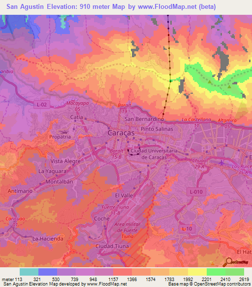 San Agustin,Venezuela Elevation Map