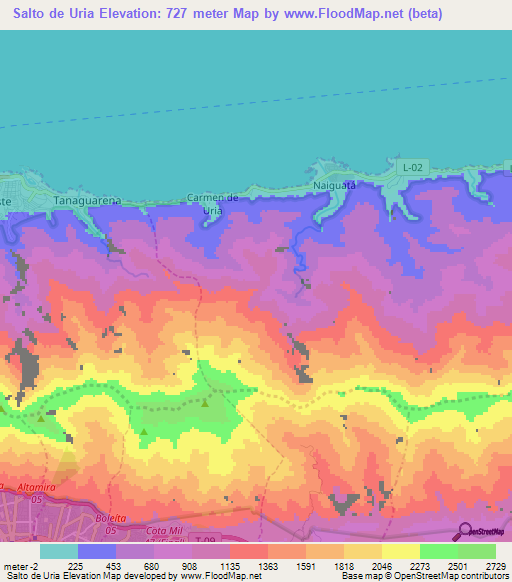 Salto de Uria,Venezuela Elevation Map