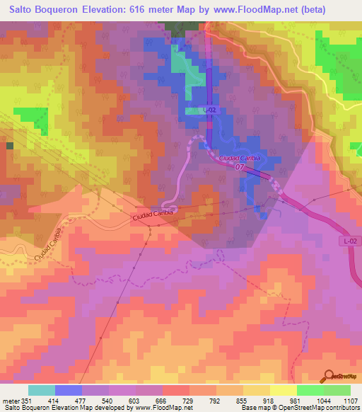 Salto Boqueron,Venezuela Elevation Map