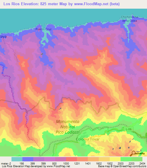 Los Rios,Venezuela Elevation Map