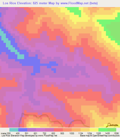 Los Rios,Venezuela Elevation Map
