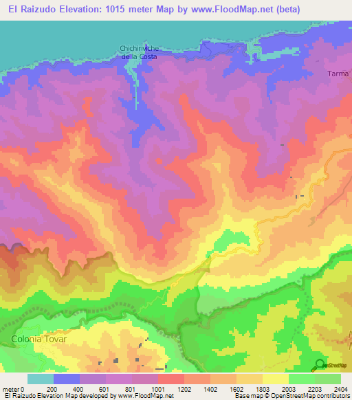 El Raizudo,Venezuela Elevation Map