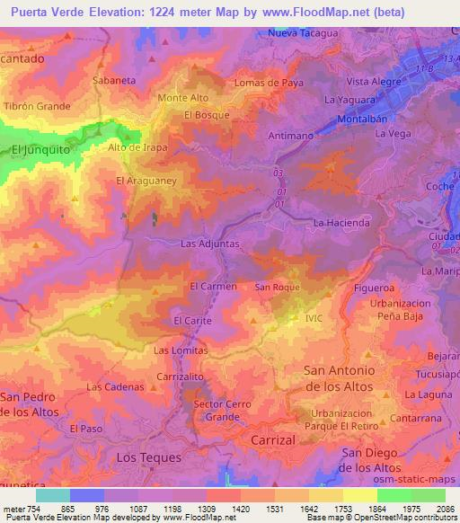 Puerta Verde,Venezuela Elevation Map