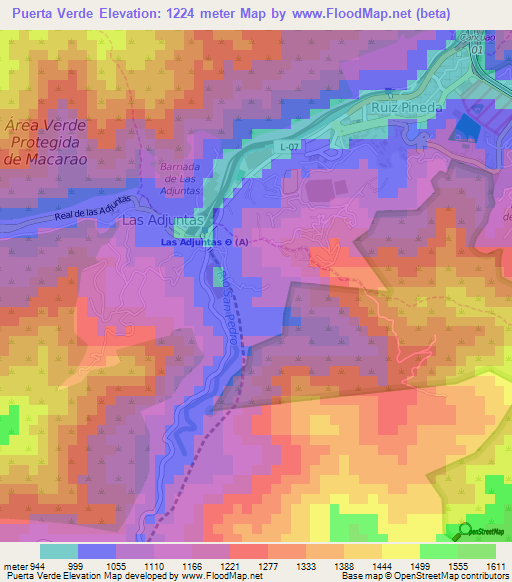 Puerta Verde,Venezuela Elevation Map