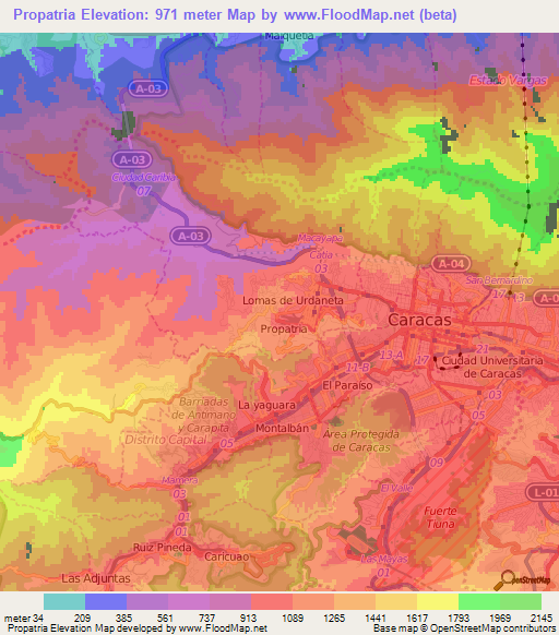 Propatria,Venezuela Elevation Map
