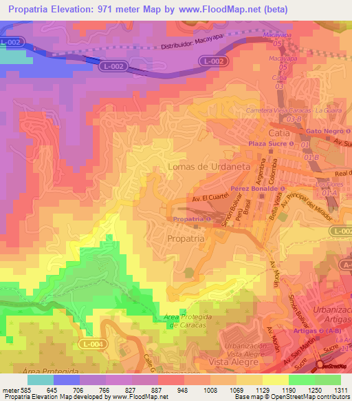 Propatria,Venezuela Elevation Map
