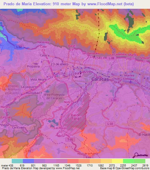 Prado de Maria,Venezuela Elevation Map