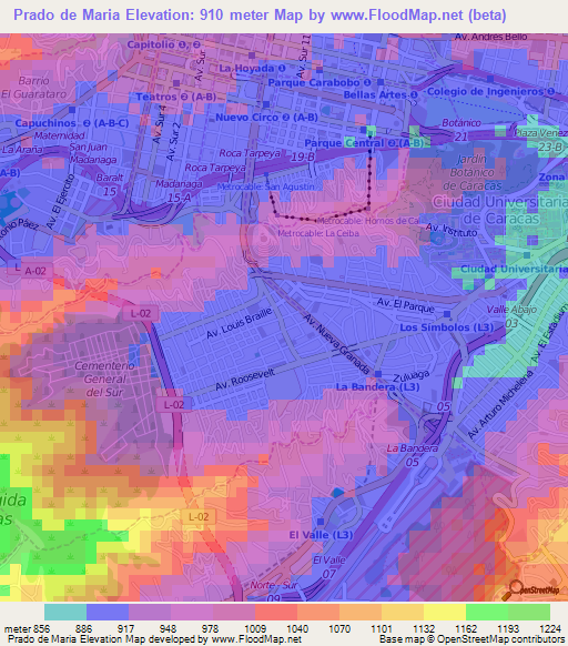 Prado de Maria,Venezuela Elevation Map
