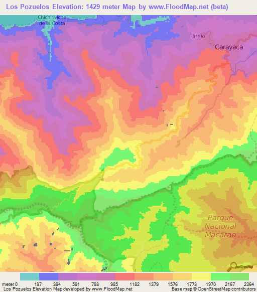 Los Pozuelos,Venezuela Elevation Map