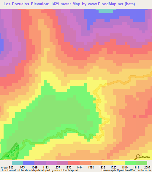 Los Pozuelos,Venezuela Elevation Map