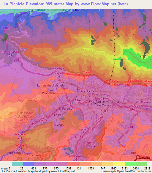 La Planicie,Venezuela Elevation Map