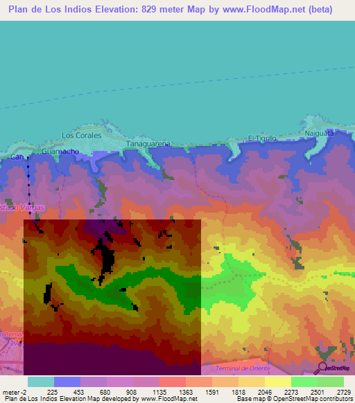 Plan de Los Indios,Venezuela Elevation Map