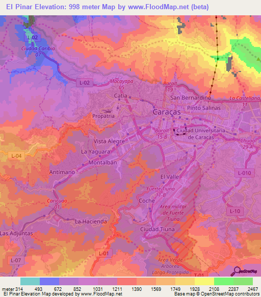 El Pinar,Venezuela Elevation Map