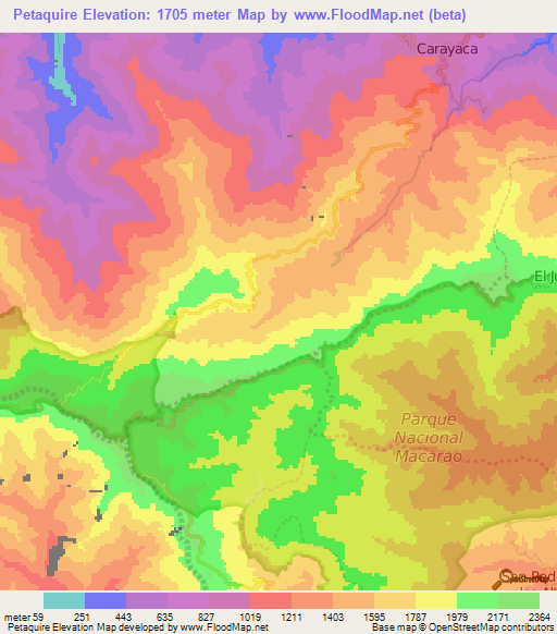 Petaquire,Venezuela Elevation Map