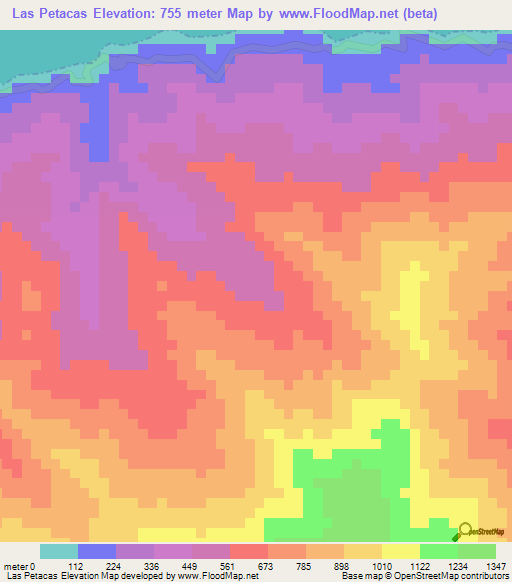 Las Petacas,Venezuela Elevation Map
