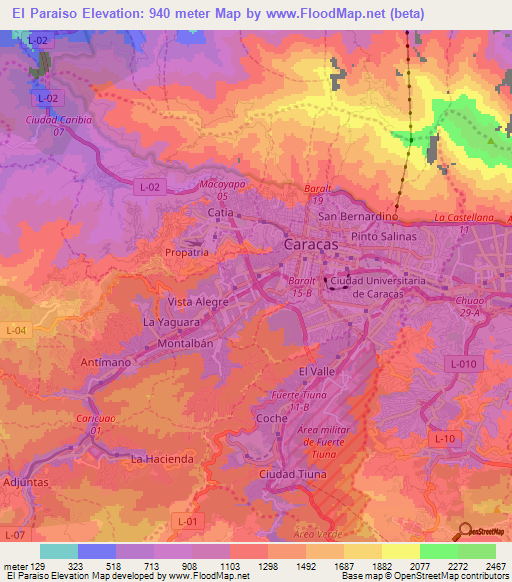 El Paraiso,Venezuela Elevation Map