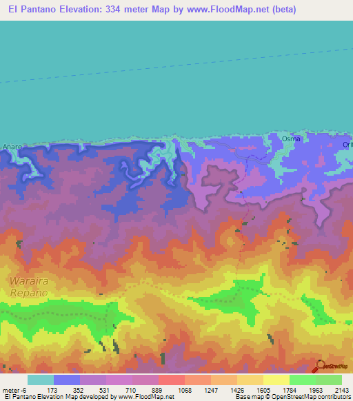 El Pantano,Venezuela Elevation Map