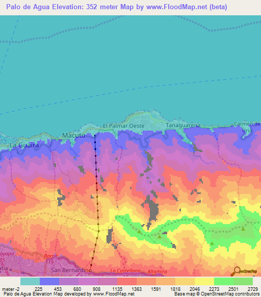 Palo de Agua,Venezuela Elevation Map