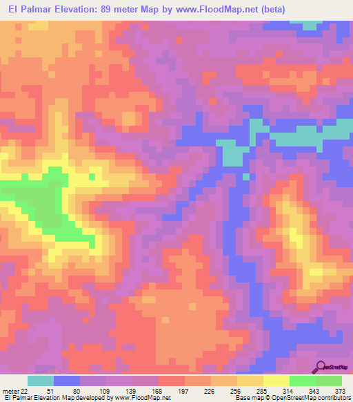 El Palmar,Venezuela Elevation Map