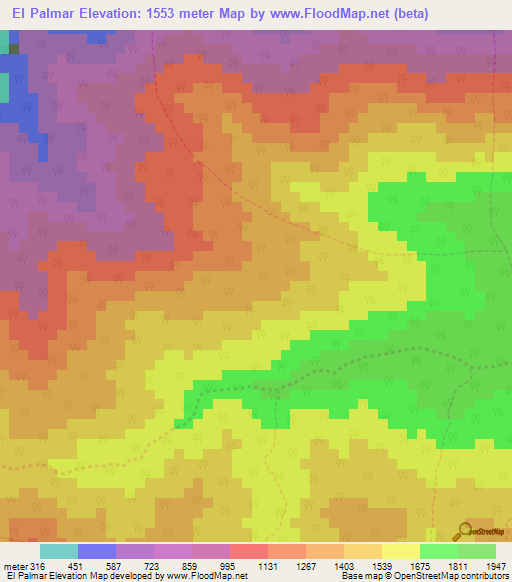 El Palmar,Venezuela Elevation Map