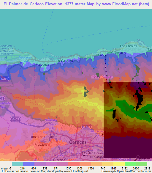 El Palmar de Cariaco,Venezuela Elevation Map