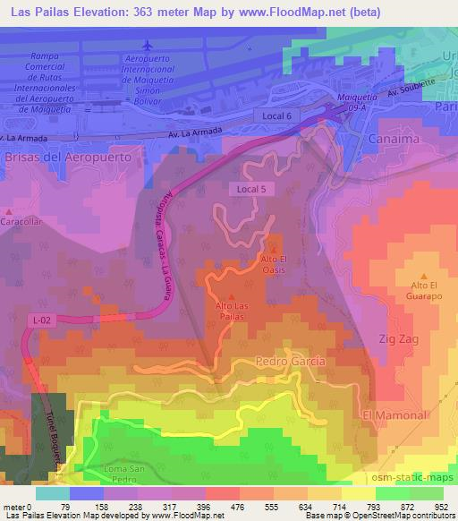 Las Pailas,Venezuela Elevation Map