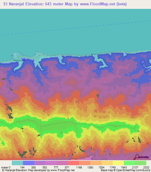 El Naranjal,Venezuela Elevation Map