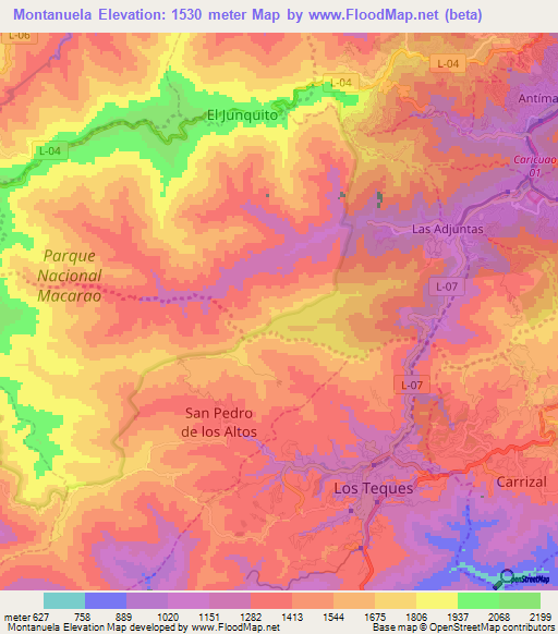 Montanuela,Venezuela Elevation Map
