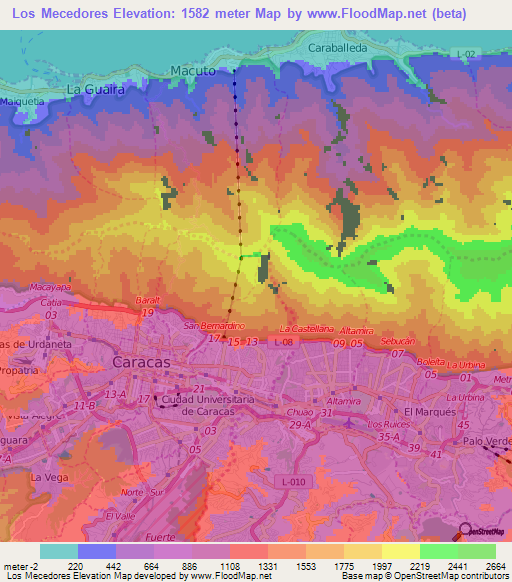 Los Mecedores,Venezuela Elevation Map