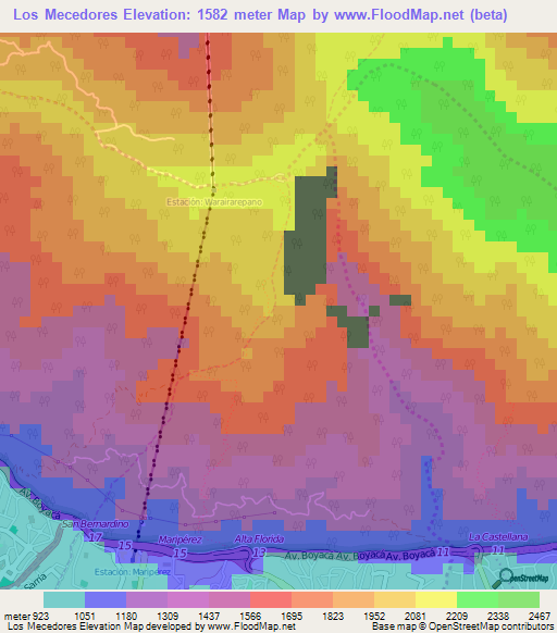 Los Mecedores,Venezuela Elevation Map
