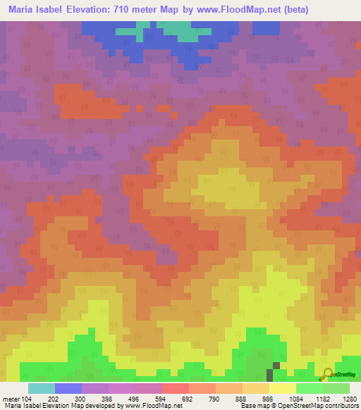 Maria Isabel,Venezuela Elevation Map