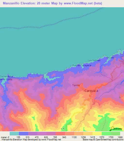 Manzanillo,Venezuela Elevation Map