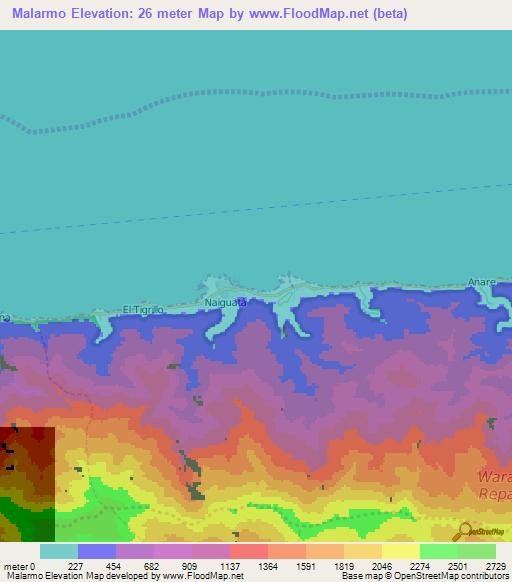 Malarmo,Venezuela Elevation Map