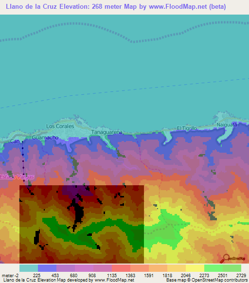 Llano de la Cruz,Venezuela Elevation Map
