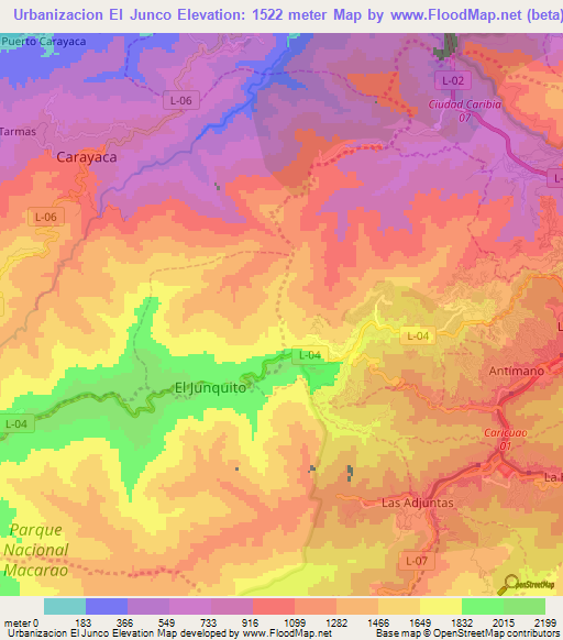 Urbanizacion El Junco,Venezuela Elevation Map