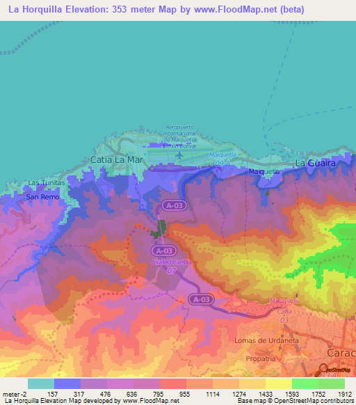 La Horquilla,Venezuela Elevation Map