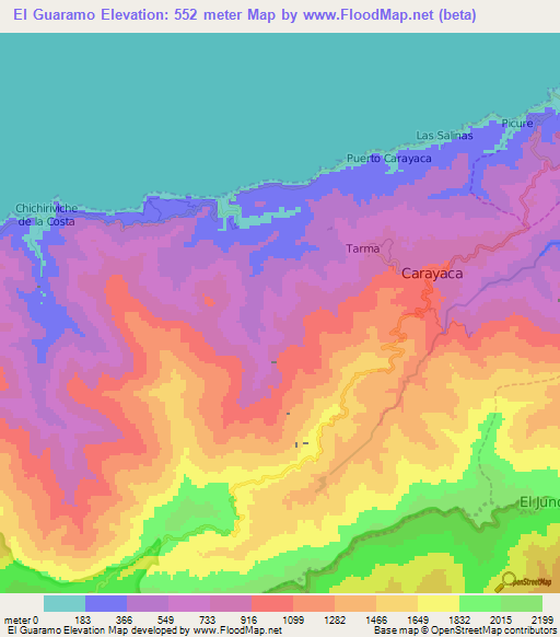 El Guaramo,Venezuela Elevation Map