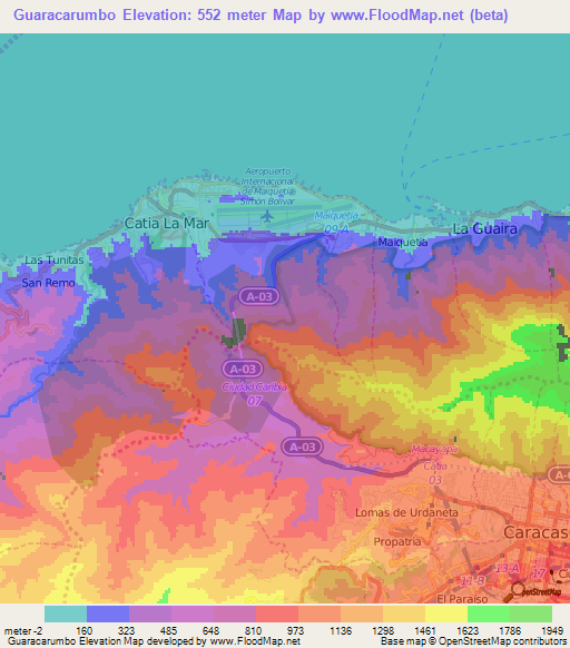 Guaracarumbo,Venezuela Elevation Map