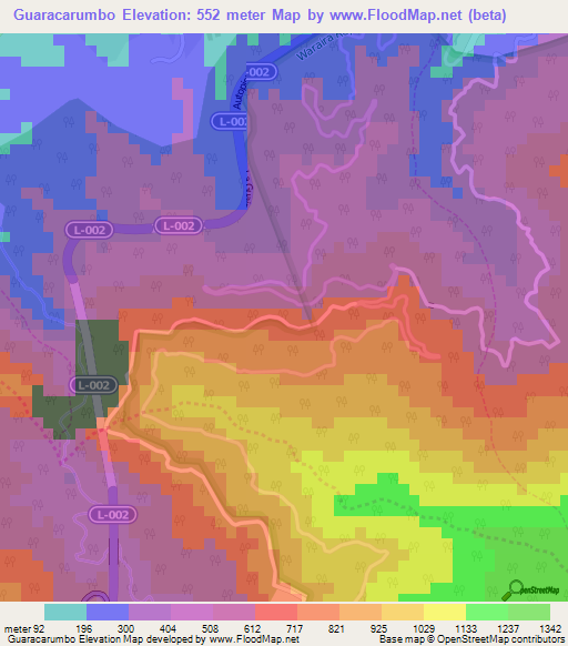 Guaracarumbo,Venezuela Elevation Map