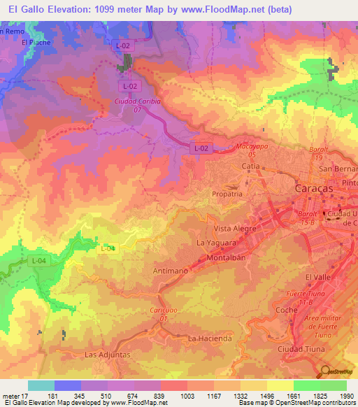 El Gallo,Venezuela Elevation Map